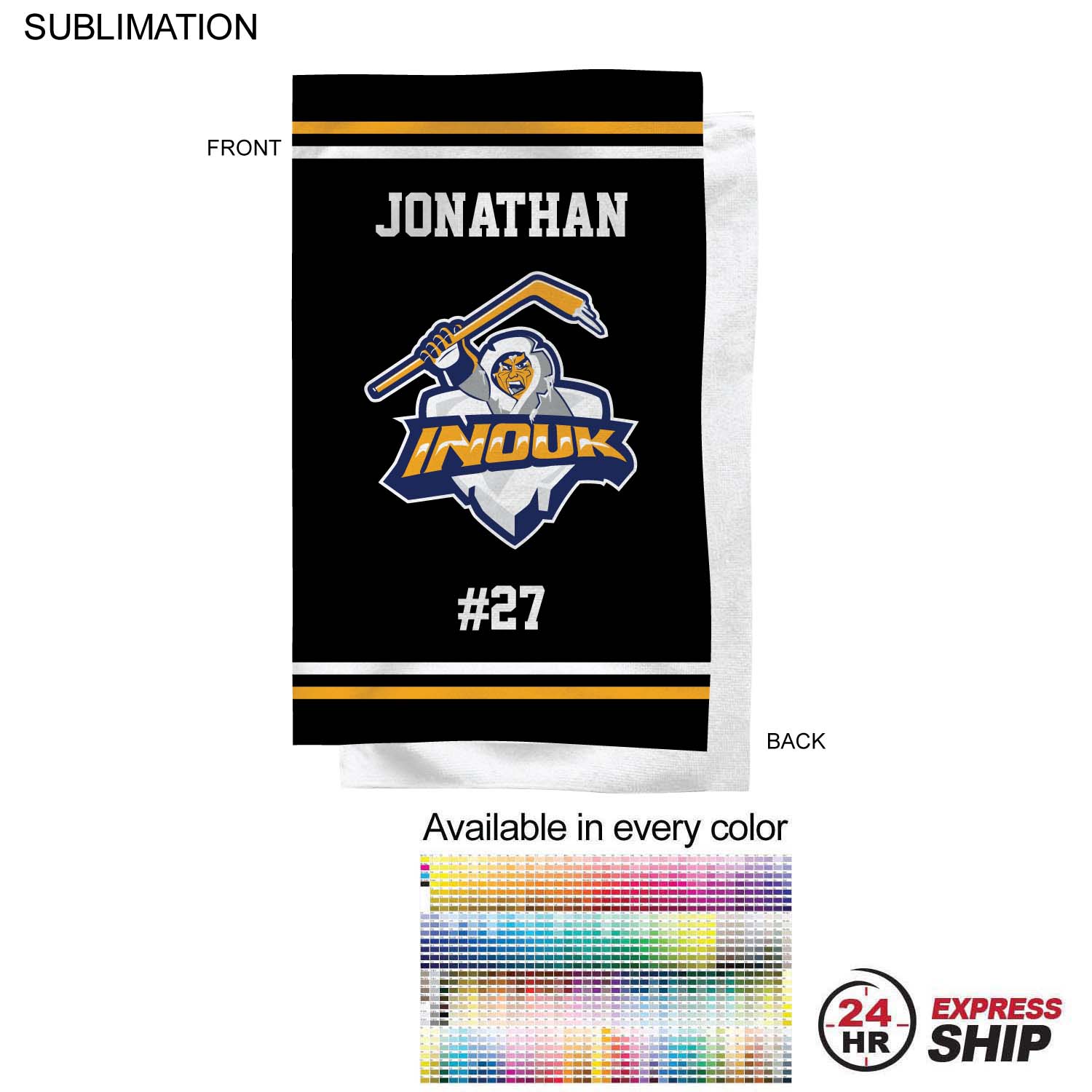 24 Hr Express Ship - Team Towel in Microfiber Dri-lite Terry, 15x25, Sublimated Sports Towel 4