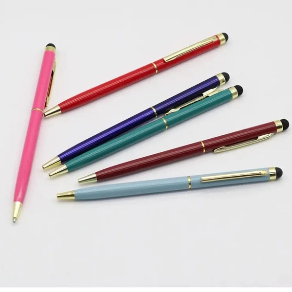 Gold Trim Slim Metal Twist Ballpoint Stylus Pen 3