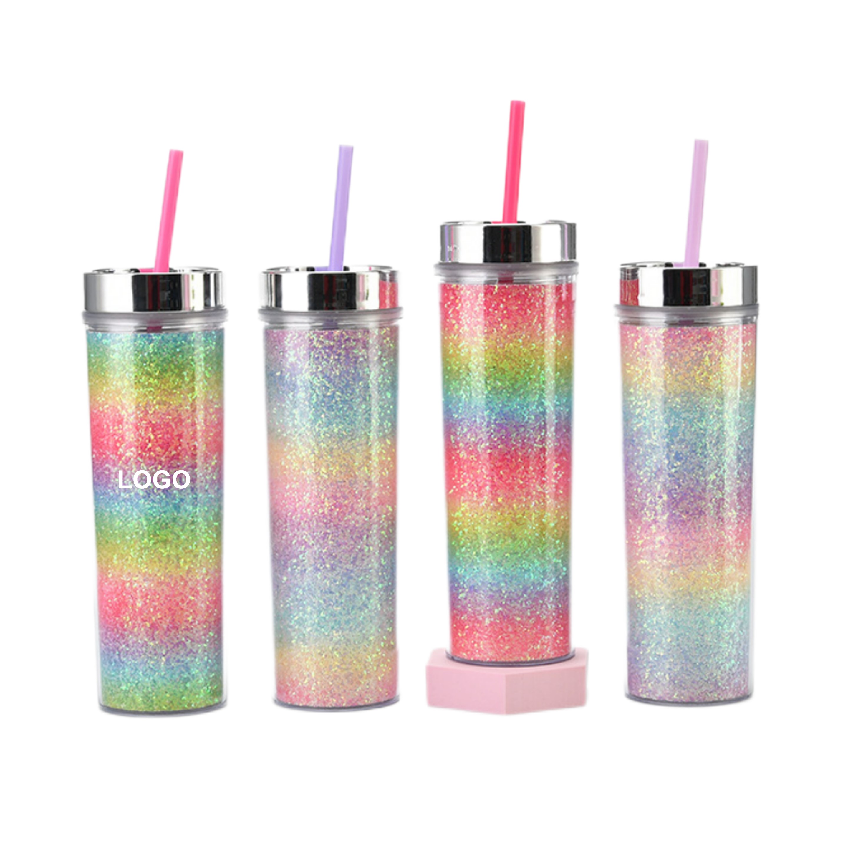 Rainbow Plastic Bottle w/Straw (direct import) 4