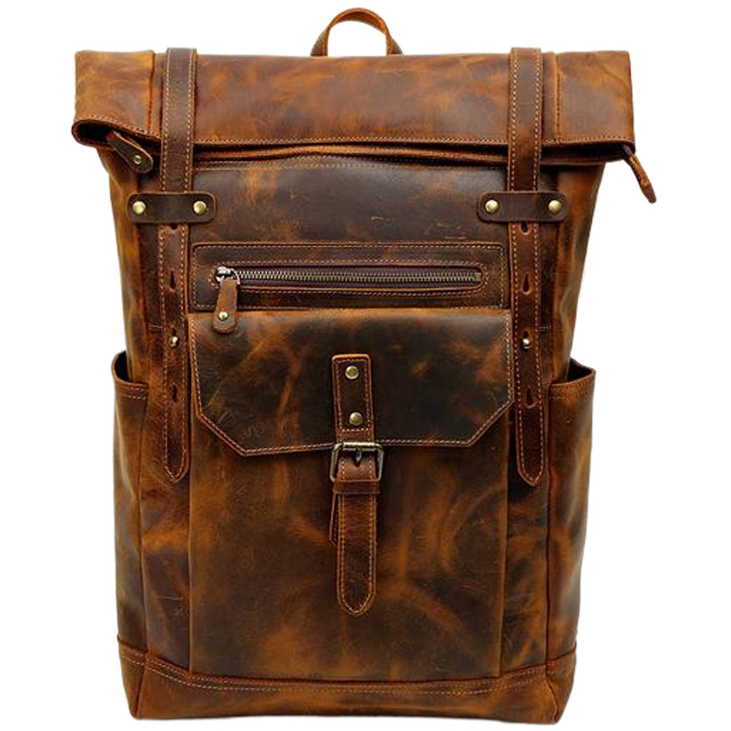 Retro Genuine Leather Large Capacity Travel Backpack 6