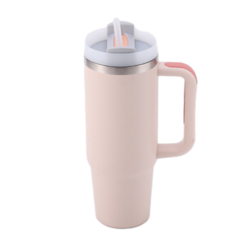 30 oz Vacuum Stainless Steel Tumbler W/ Handle & Straw 12
