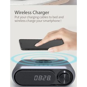 Bedside Radio Alarm Clock Speaker with QI Wireless Charger 1