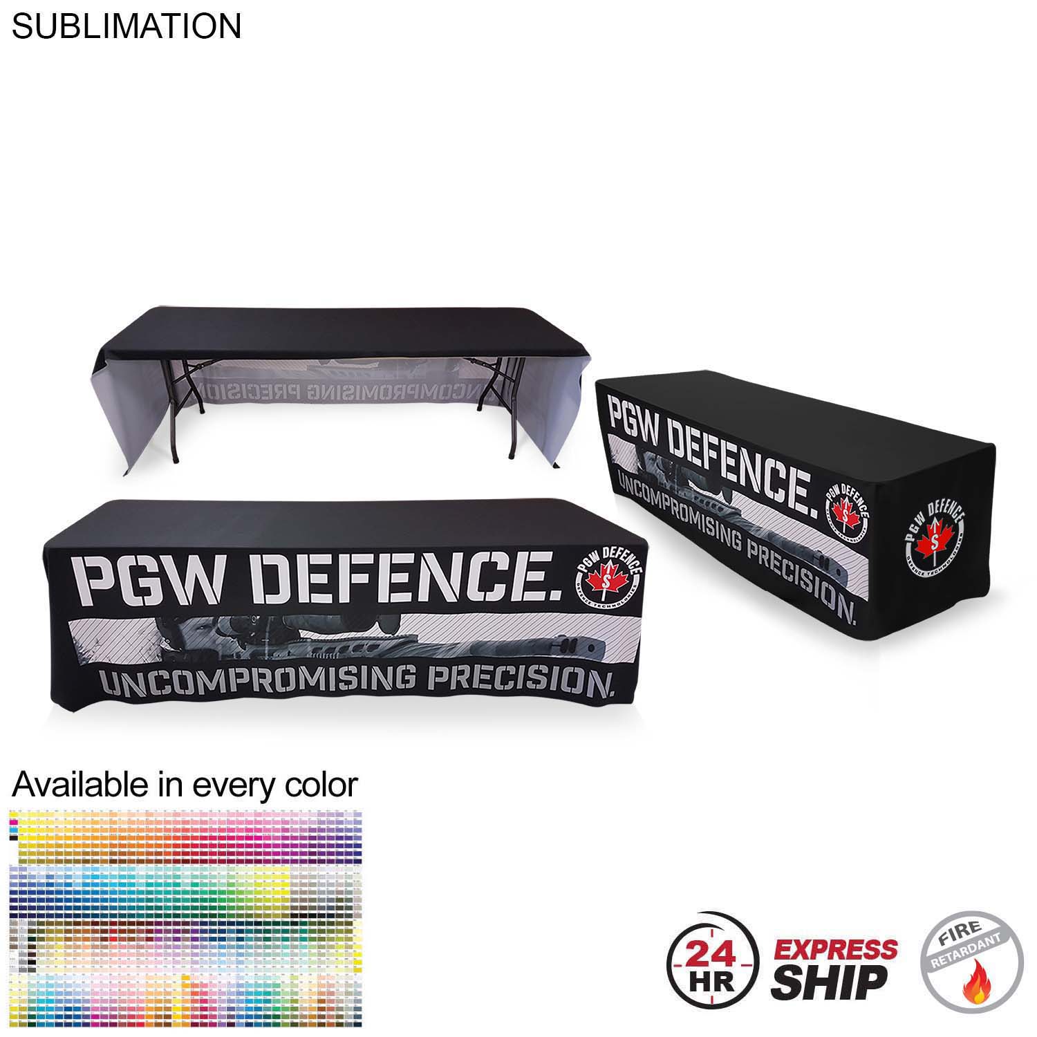 24 Hr Express Ship - Sublimated Table Cloth for 8' Table, Drape Style, 3 sided, Open Back 4