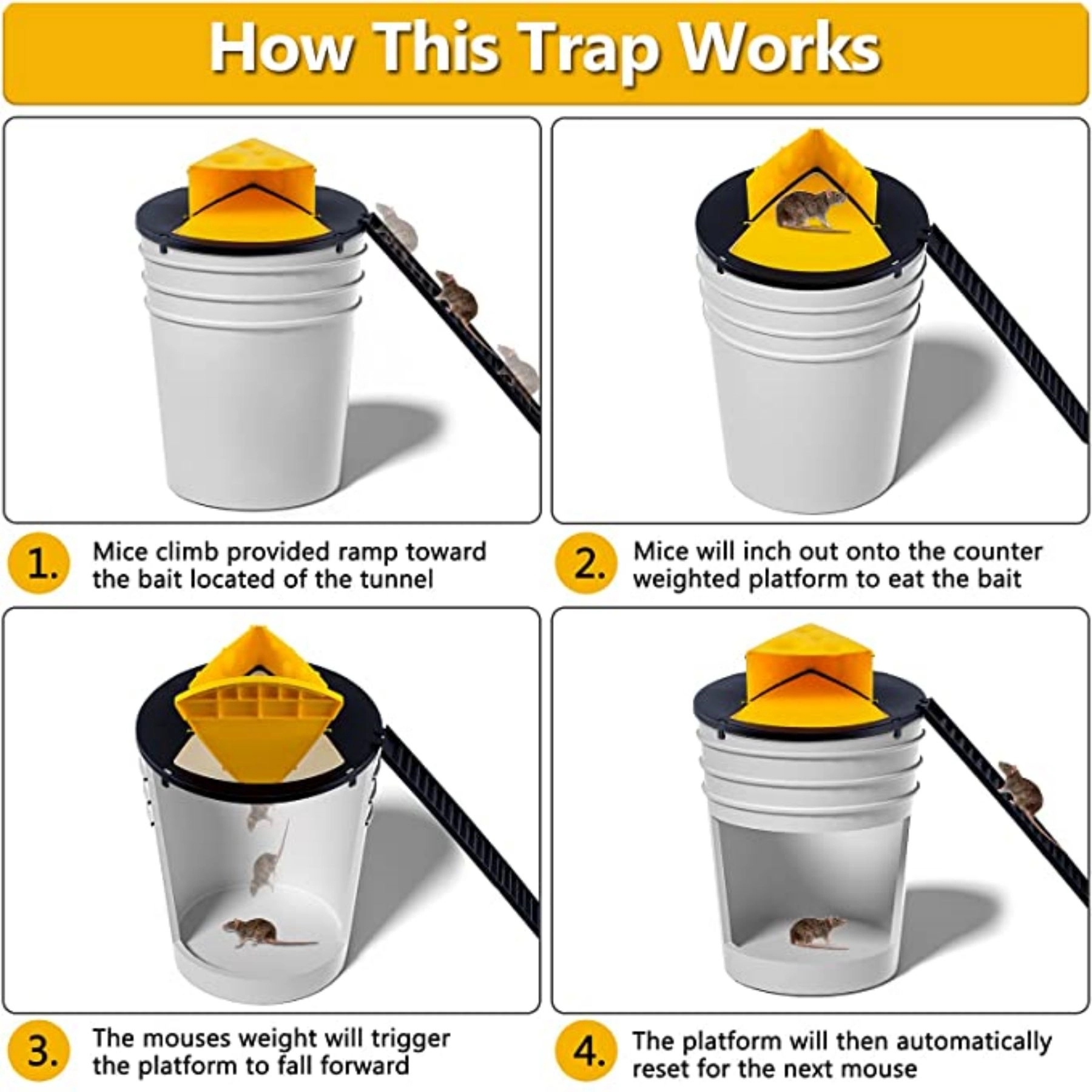 Cheese Mouse Trap Bucket lid Flip Slide Reusable Indoor 2
