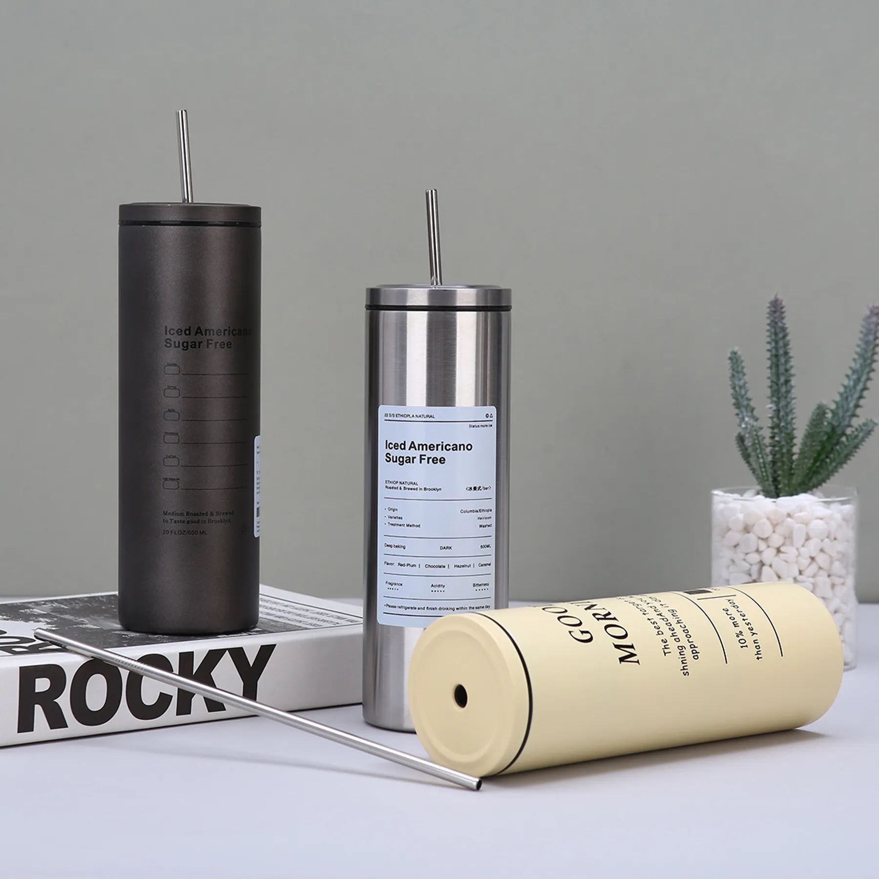 20 Oz. Double Wall Stainless Steel Vacuum Cup with Straw Lid 3