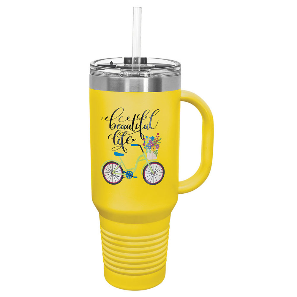 40 Oz Yellow Tumbler Mug w/Handle and Snap Lid 3
