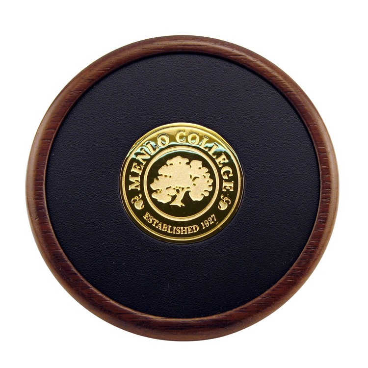 Round Wood Coaster with Leather Inlay 35