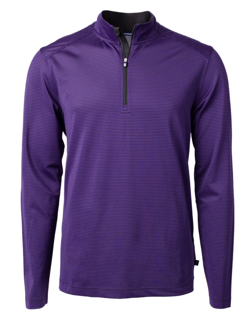 Cutter & Buck Virtue Recycled Micro Stripe Featherlight Pique Mens Quarter Zip Pullover 15
