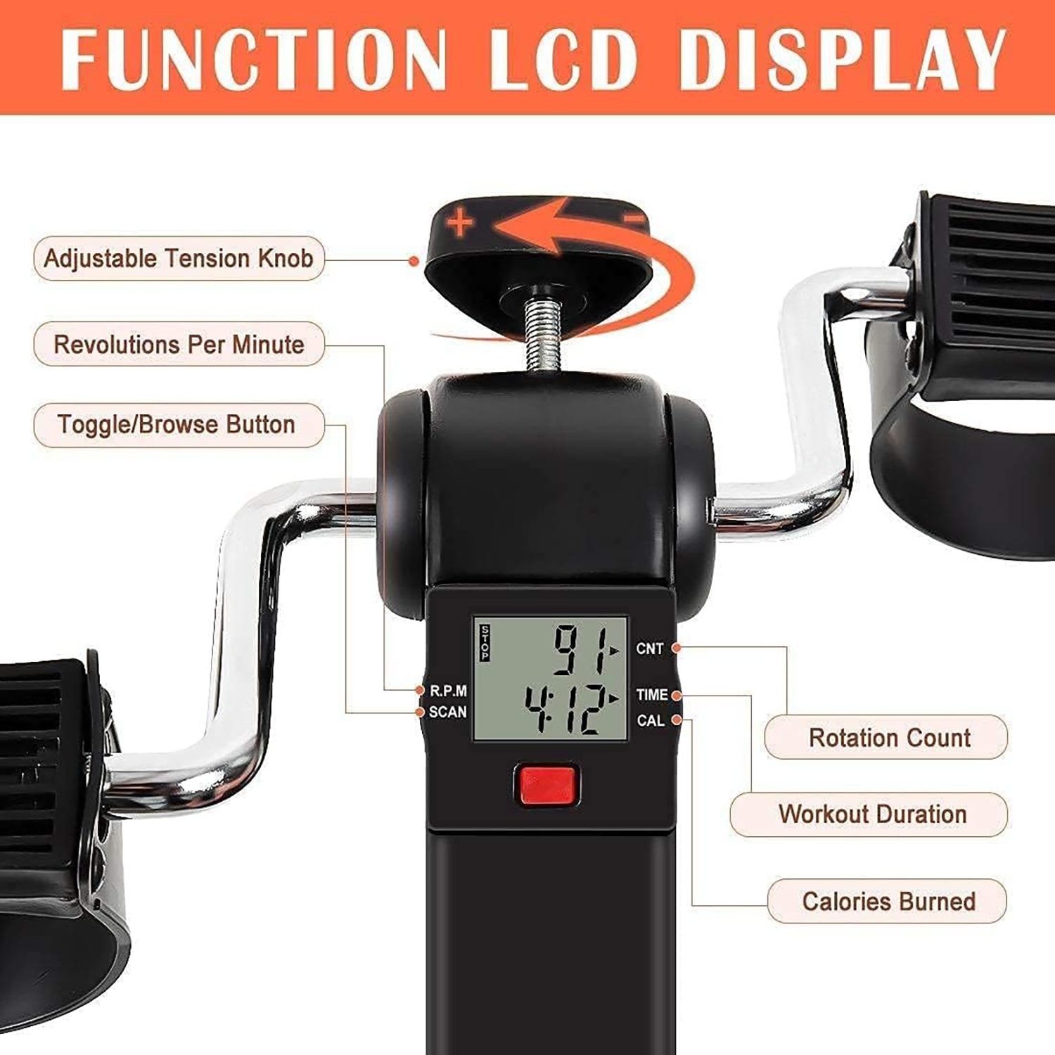 Folding Pedal Exerciser W/ Electronic Display 9