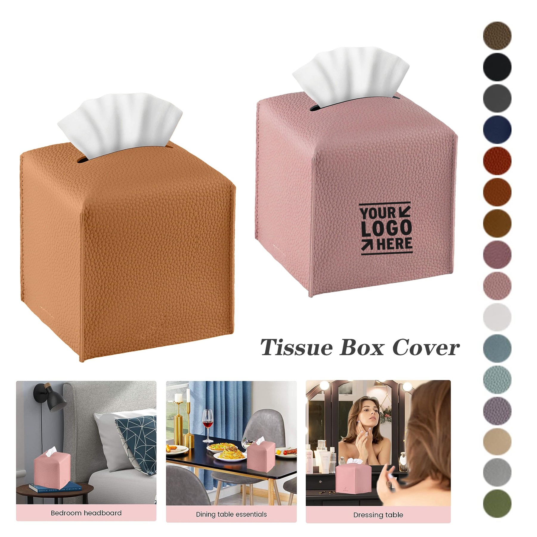 Square PU Leather Tissue Box Holder And Cover Modern Case Facial Paper Organizer Dispenser 3