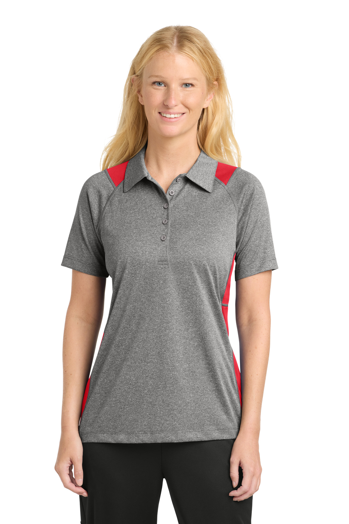 Sport-Tek Women's Heather Colorblock Contender Polo. LST665 9