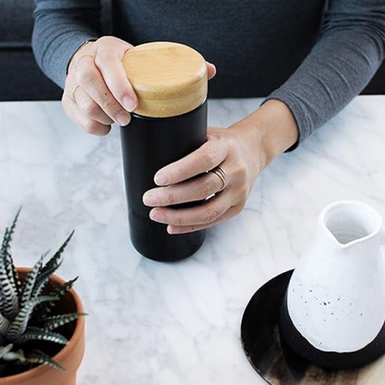 Imari 10oz Double Wall Ceramic Mug With Bamboo Lid 4
