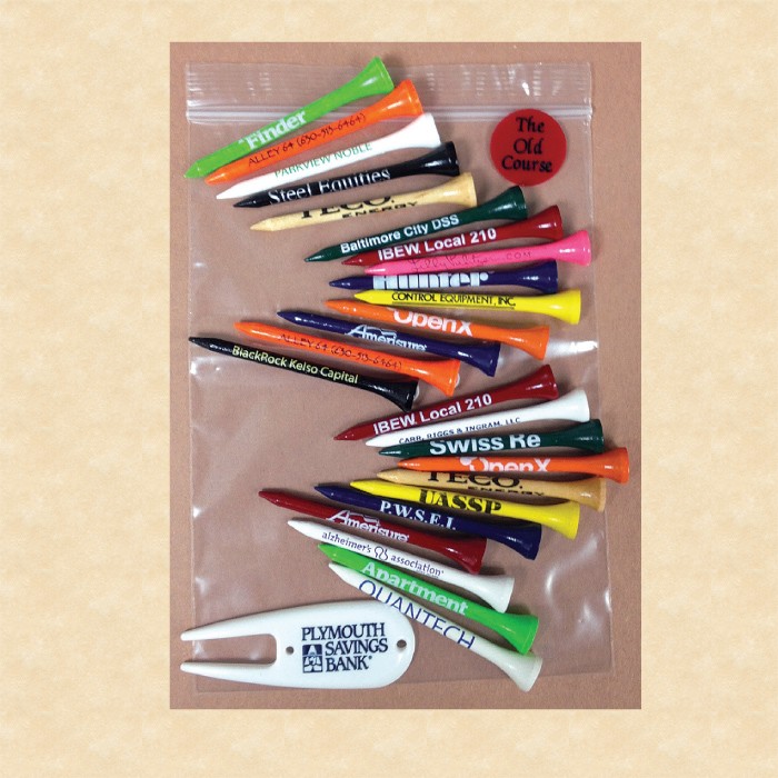 Golf Combo Pack in Resealable Bag w/ Twenty-Five 2 3/4" Tees, 1 Marker & 1 Fixer 1