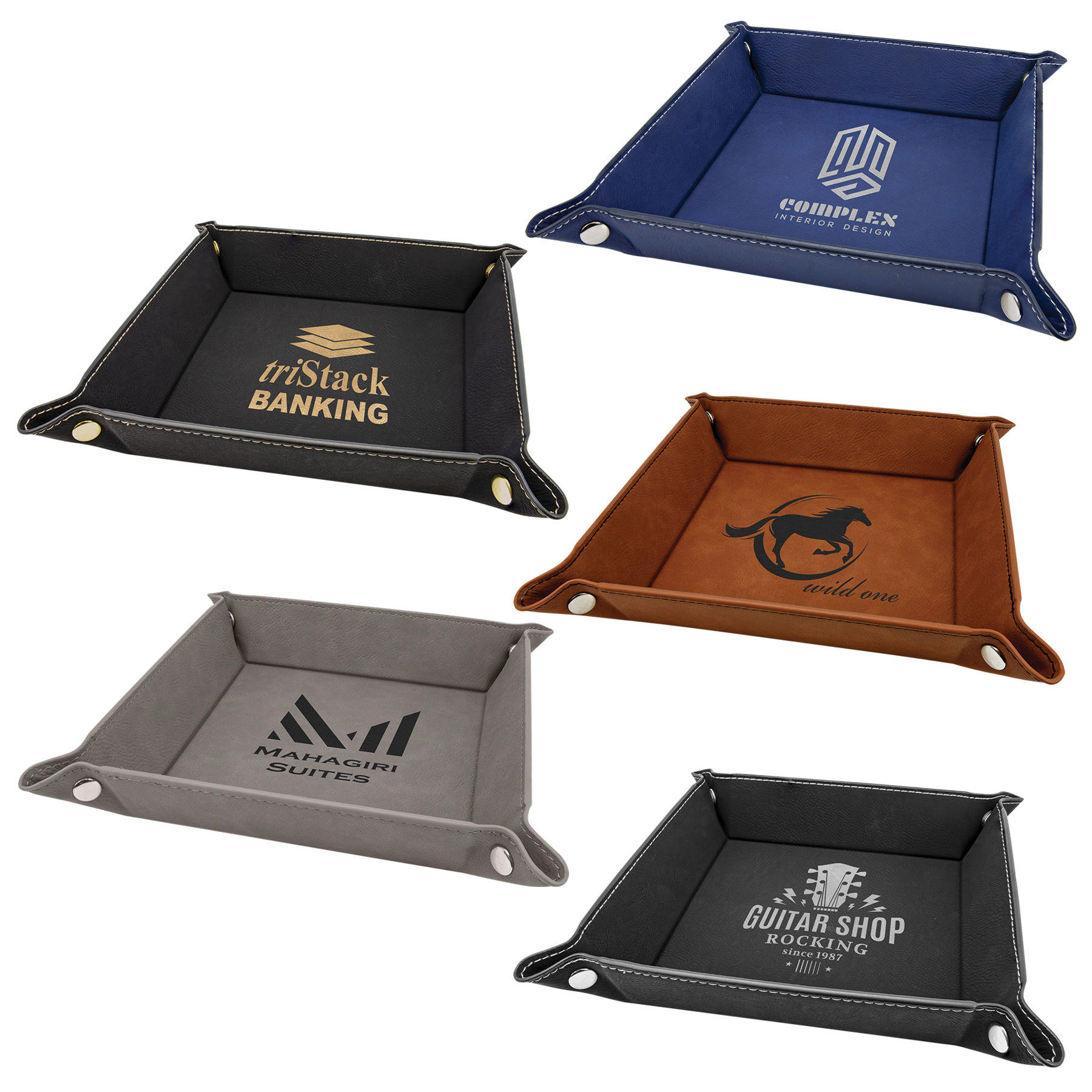 6" x 6" Black/Gold Leatherette Snap Up Tray with Gold Snaps 4