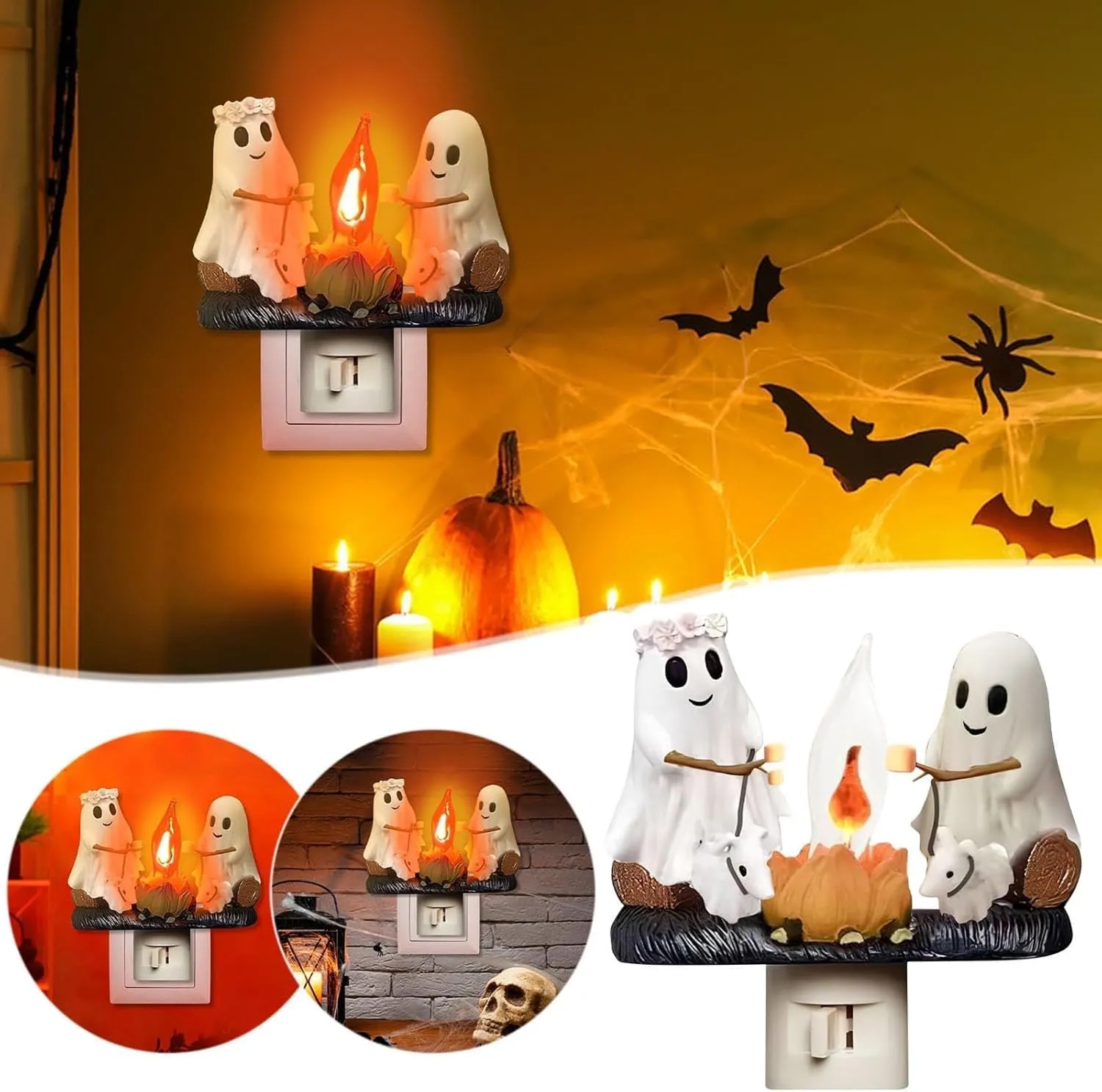 Ghost Campfire Flickering Night Light Plug in Halloween Gift 3