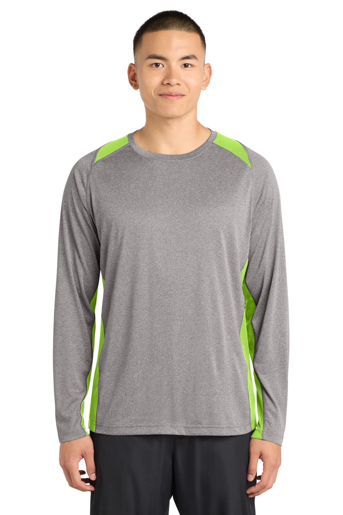 Sport-Tek Long Sleeve Heather Colorblock Contender Tee. ST361LS 74