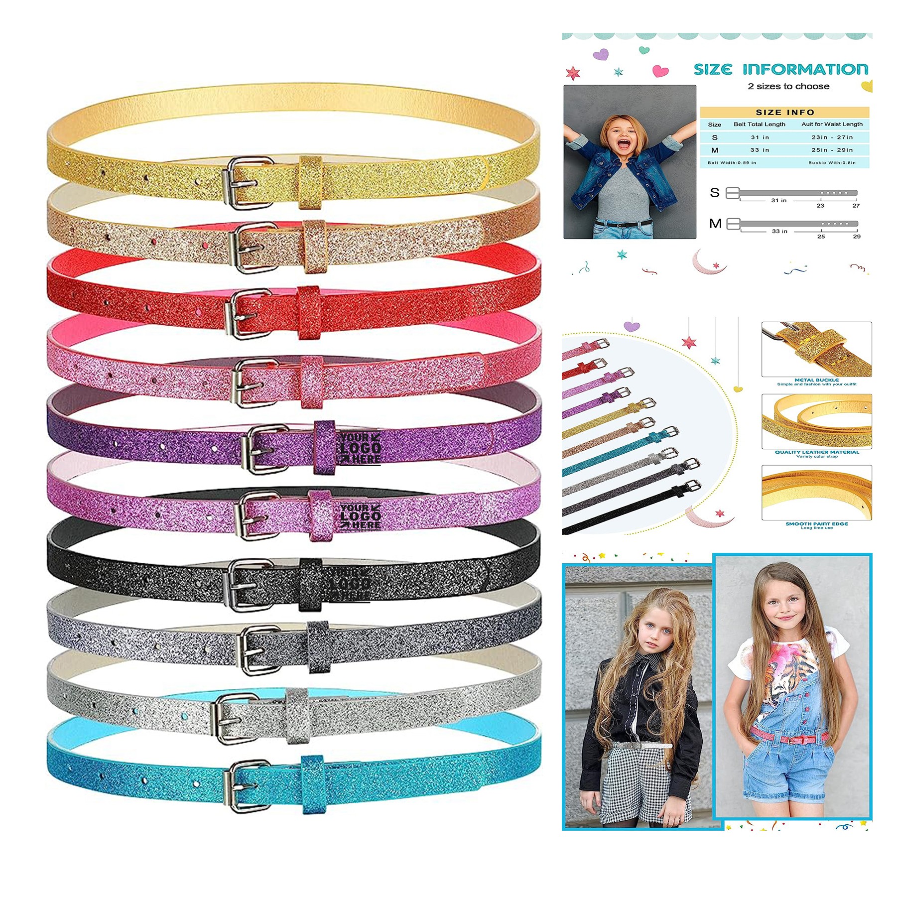 Girls Cute Shiny PU Leather Glitter Belts Dress Belt 1