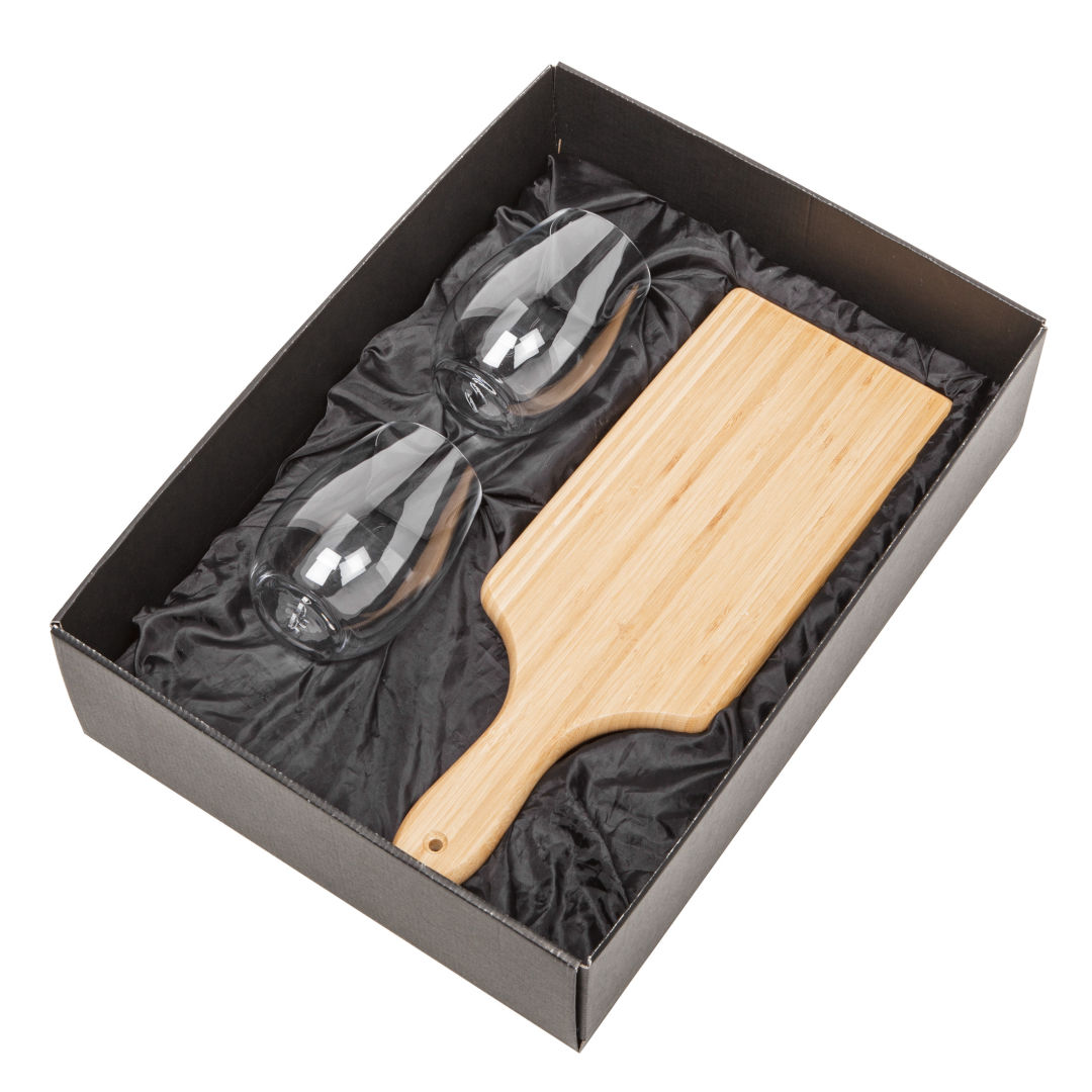 Swissmar® Bamboo Board & 2 Laurent Stemless Wine 3