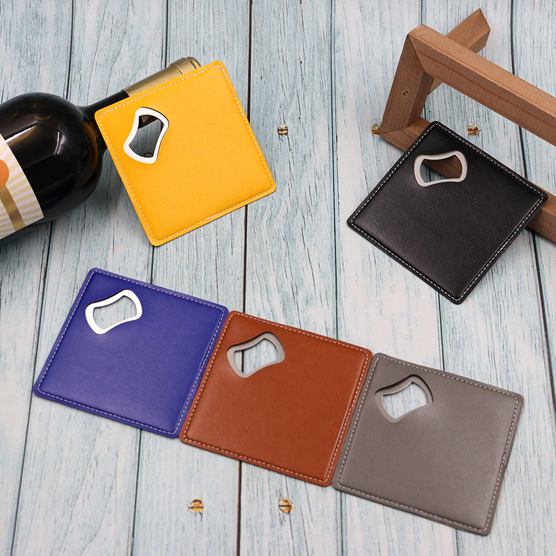 Square Stainless Steel Leathers Coaster Bottle Opener 7