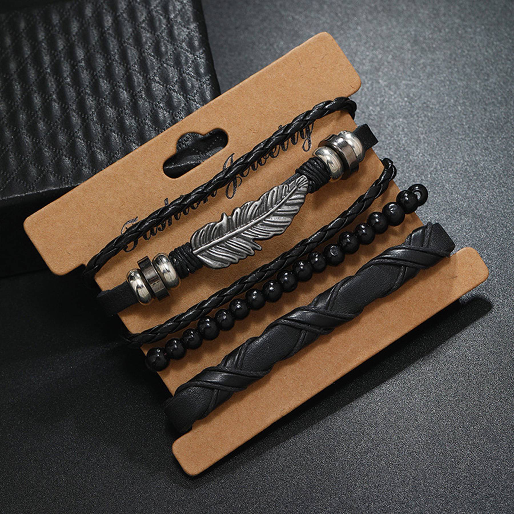 PU Simple hand-woven alloy feather bracelet 5