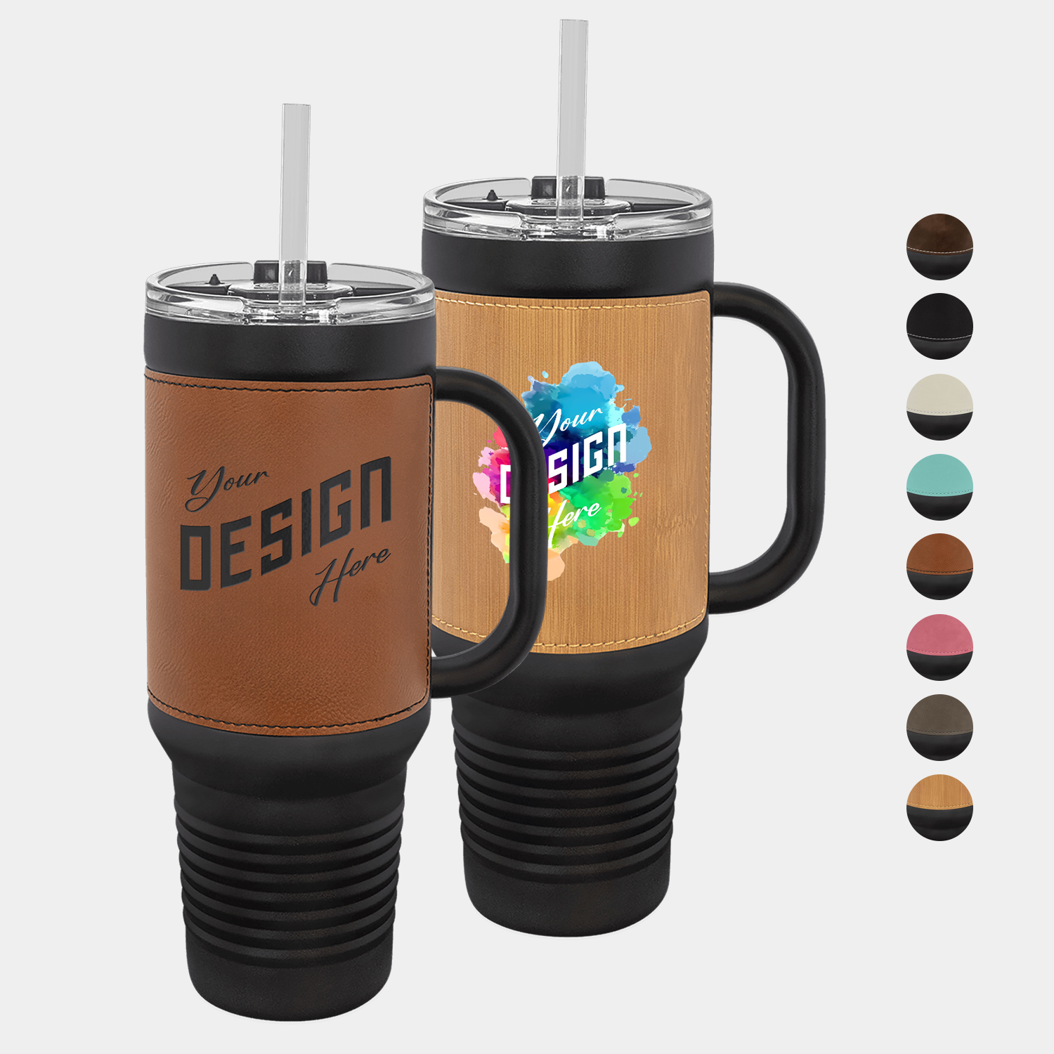 40 oz Polar Camel® Laserable Leatherette Travel Mug with Handle 3
