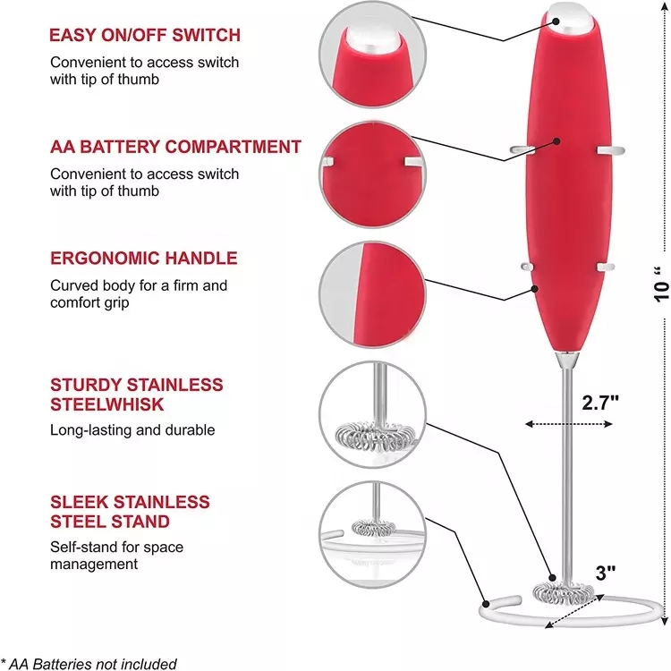 Handheld Battery Operated Electric Milk Frother w/Metal Stand 6