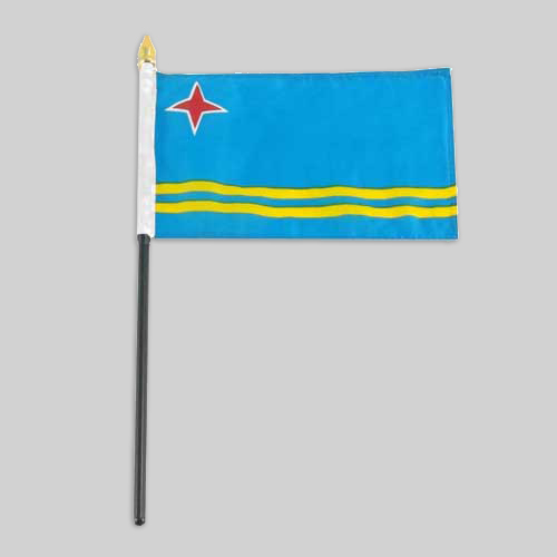 4"x6" Aruba Flag With Black Plastic 10" Pole & Gold Spear - Aruban Flag 2