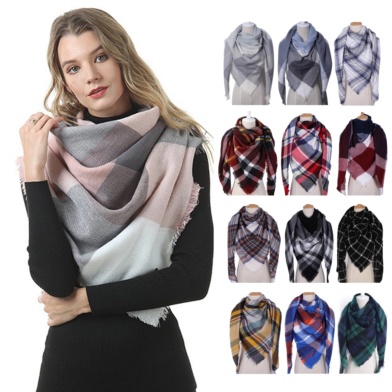 Cashmere Feel Plaid Triangle Scarf 1