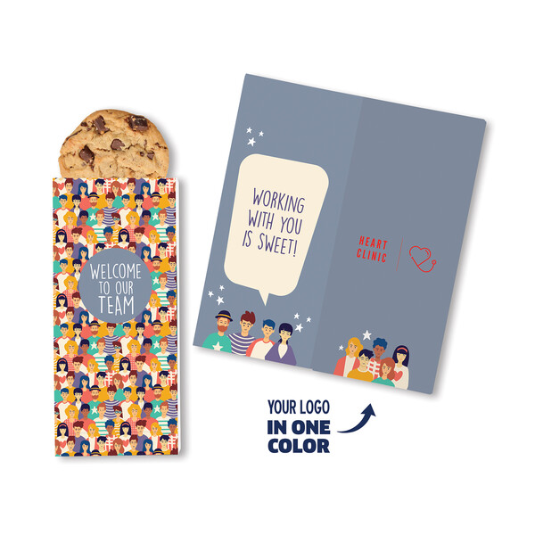 One Color Foil-Stamped Stock Welcome Sweeter Cards with Chocolate Chip Cookies