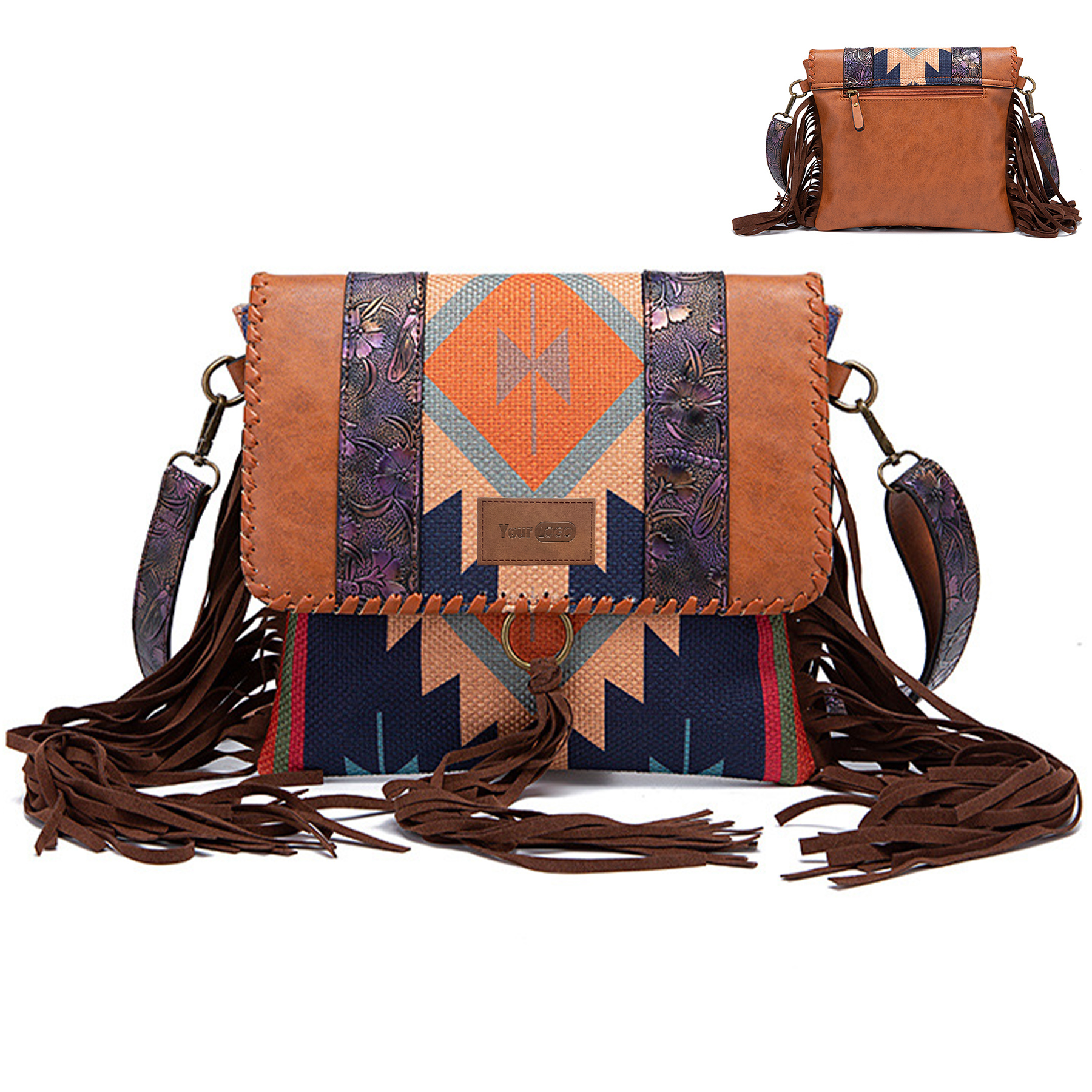 Cotton Colorful hand-woven cotton and linen cross-body bag 4
