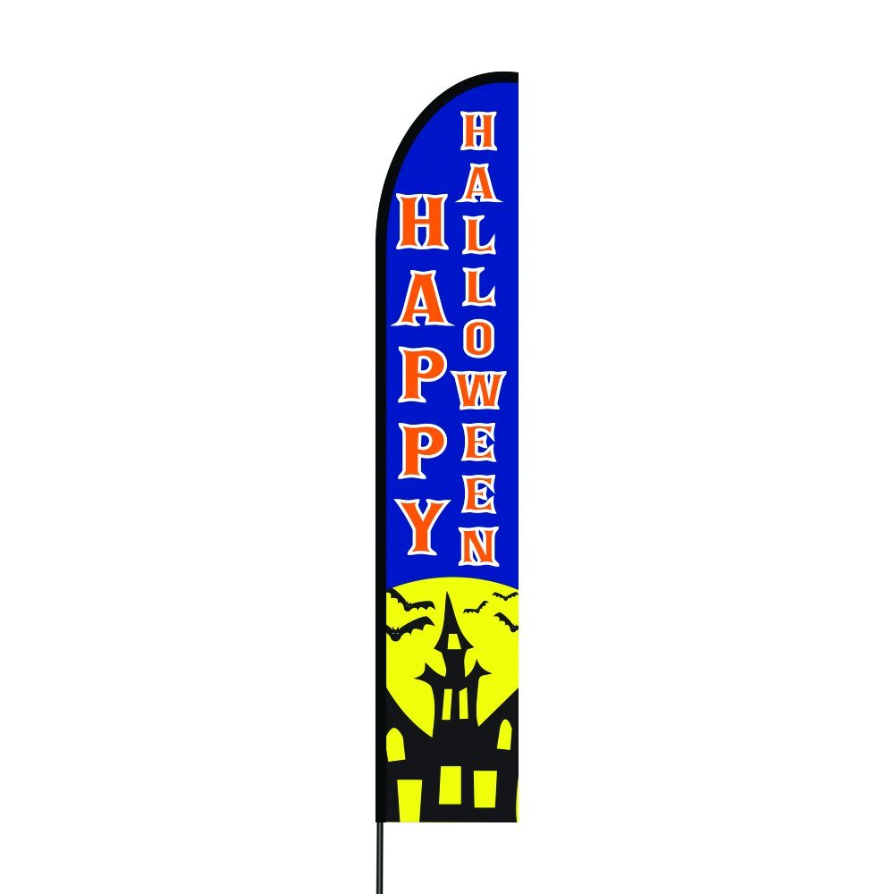 Happy Halloween Flag Kit Hardware 15' Feet Feather Flag Sign Outdoor Banner 2
