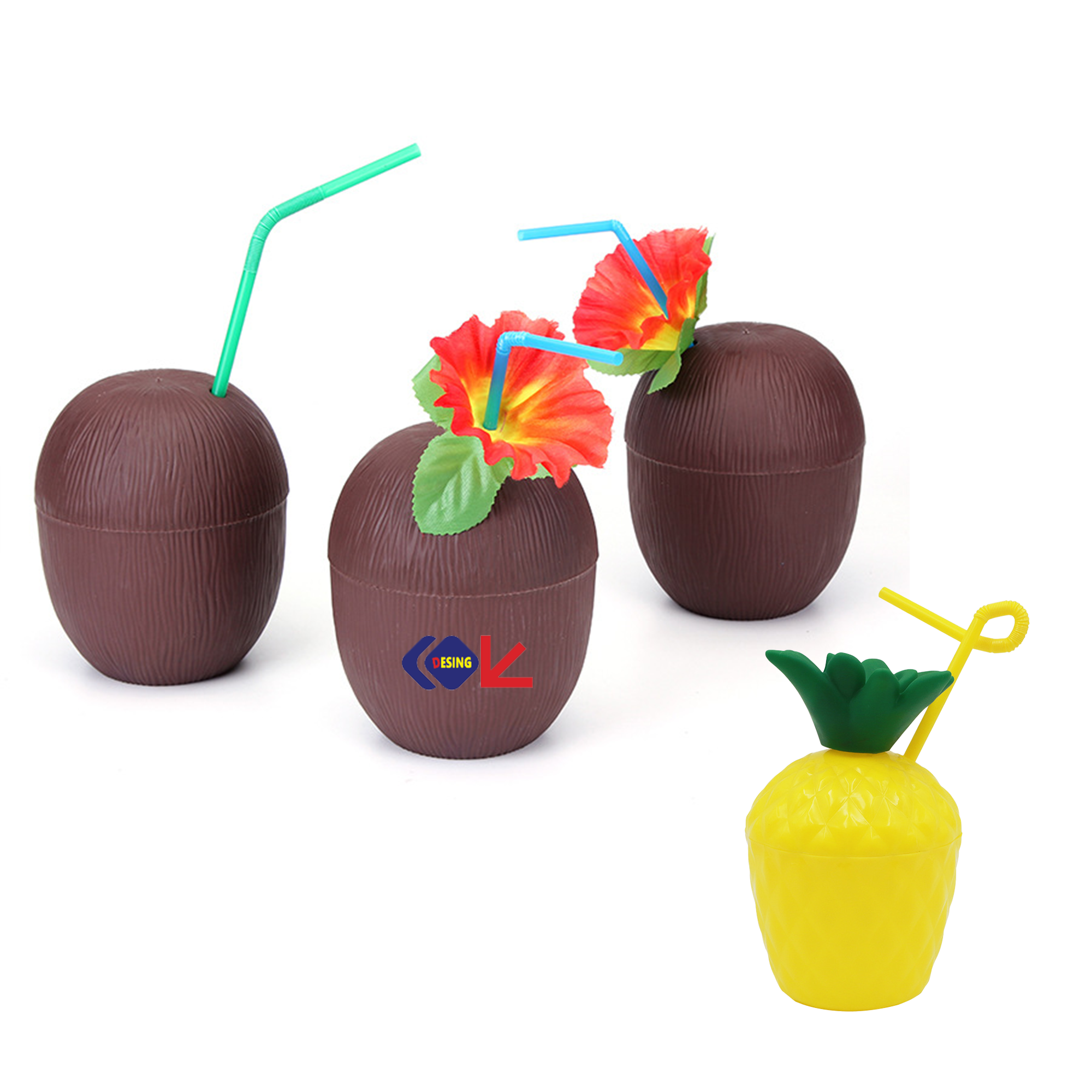 Tropical Theme Plastic Drinkware Set 1