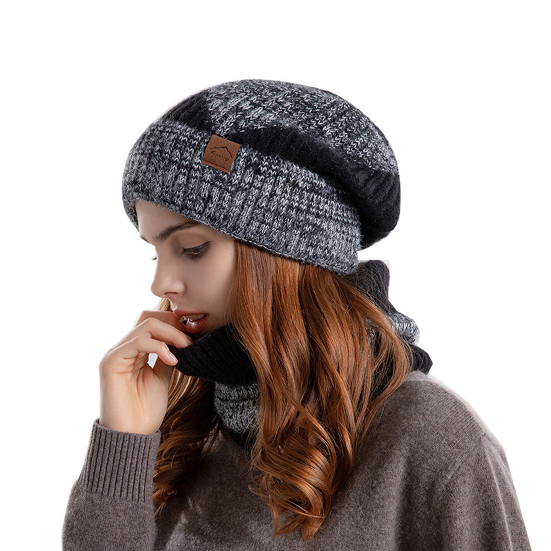 2PCS Bi-color Chunky Beanie Neck Gaiter Set 2