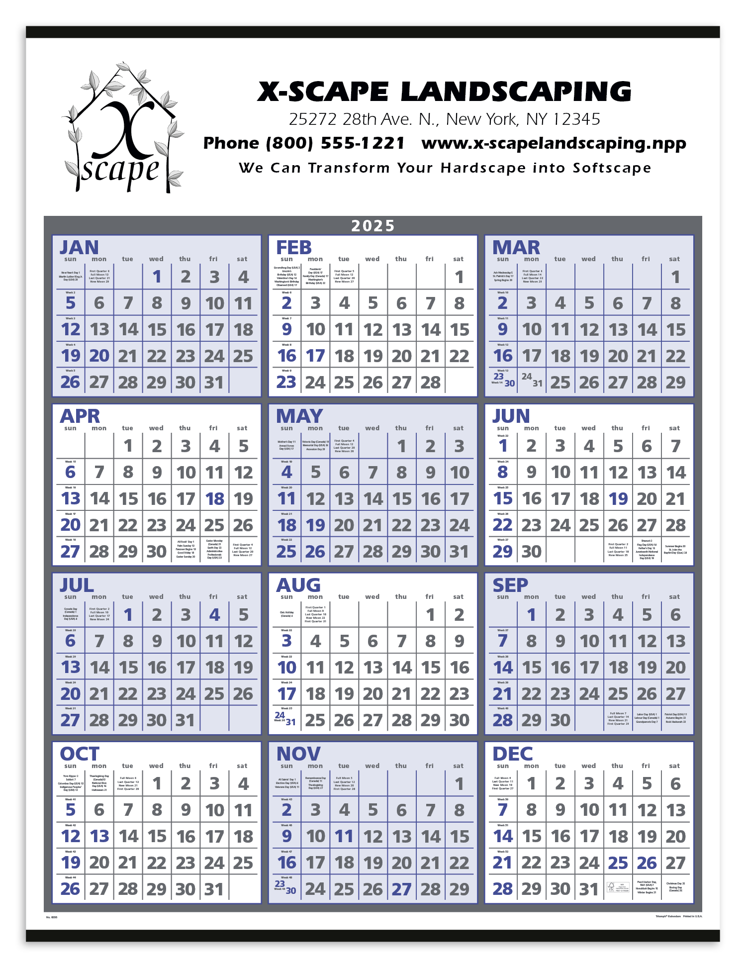 Triumph® Calendars Black & White Span-A-Year Non-Laminated Calendar 12