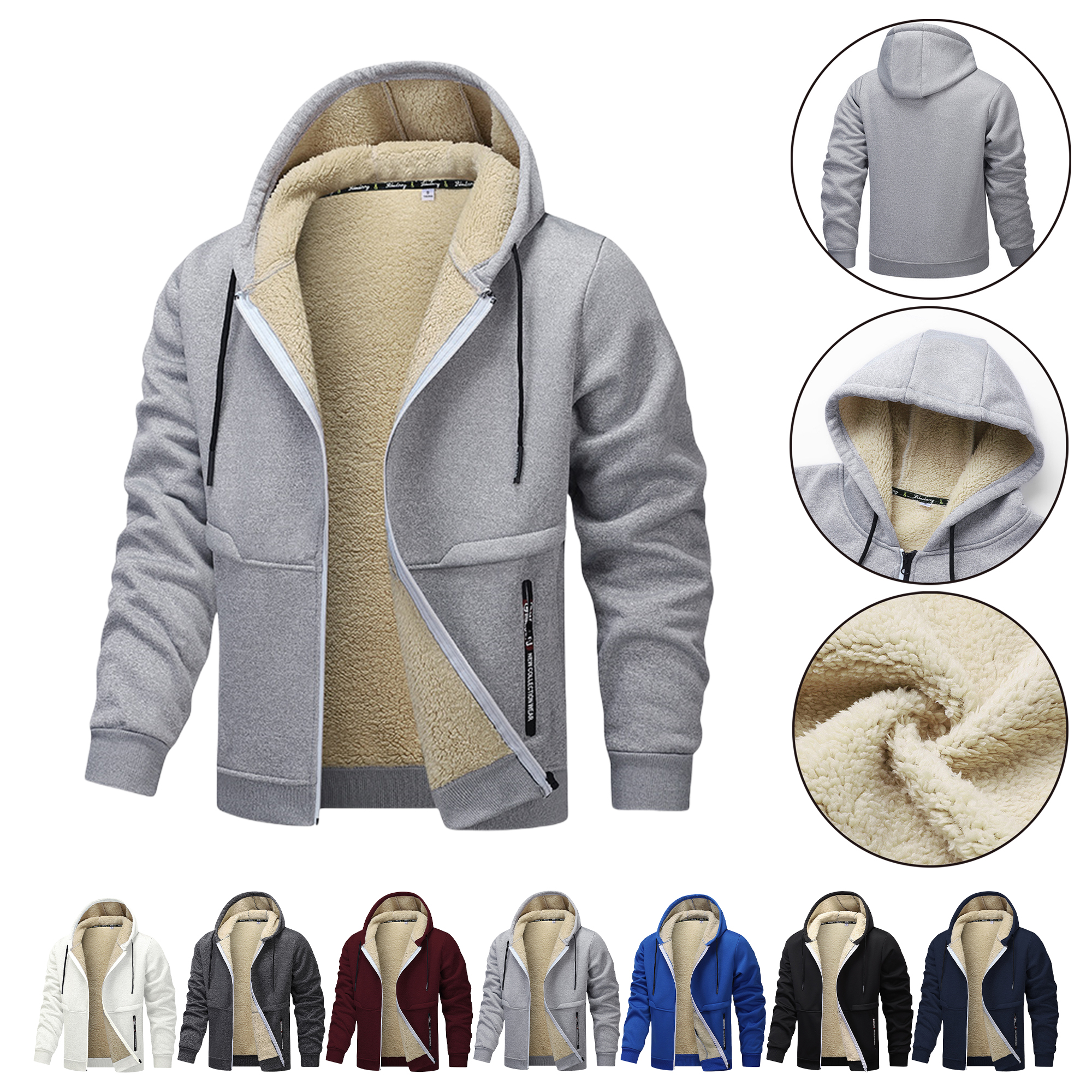Men's Winter Fleece Hooded Thickened Sherpa Pullover Sweatshirt Oversized Trendy Coat, custom hoodie or sweatshirt with logo imprint 6