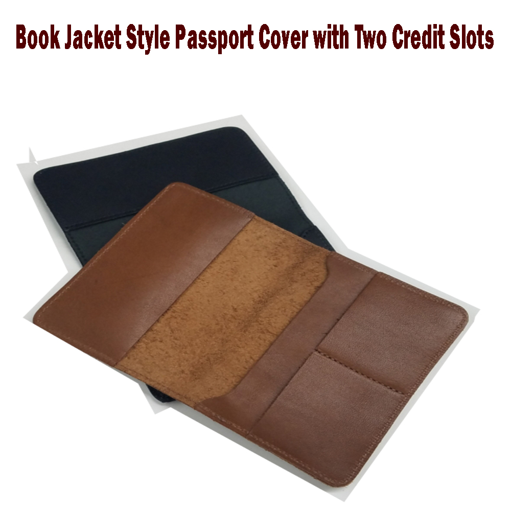 DEBOSSING & HOT STAMP Genuine Leather Book Jacket Style Passport Coverwith Two Credit Card Slots 1