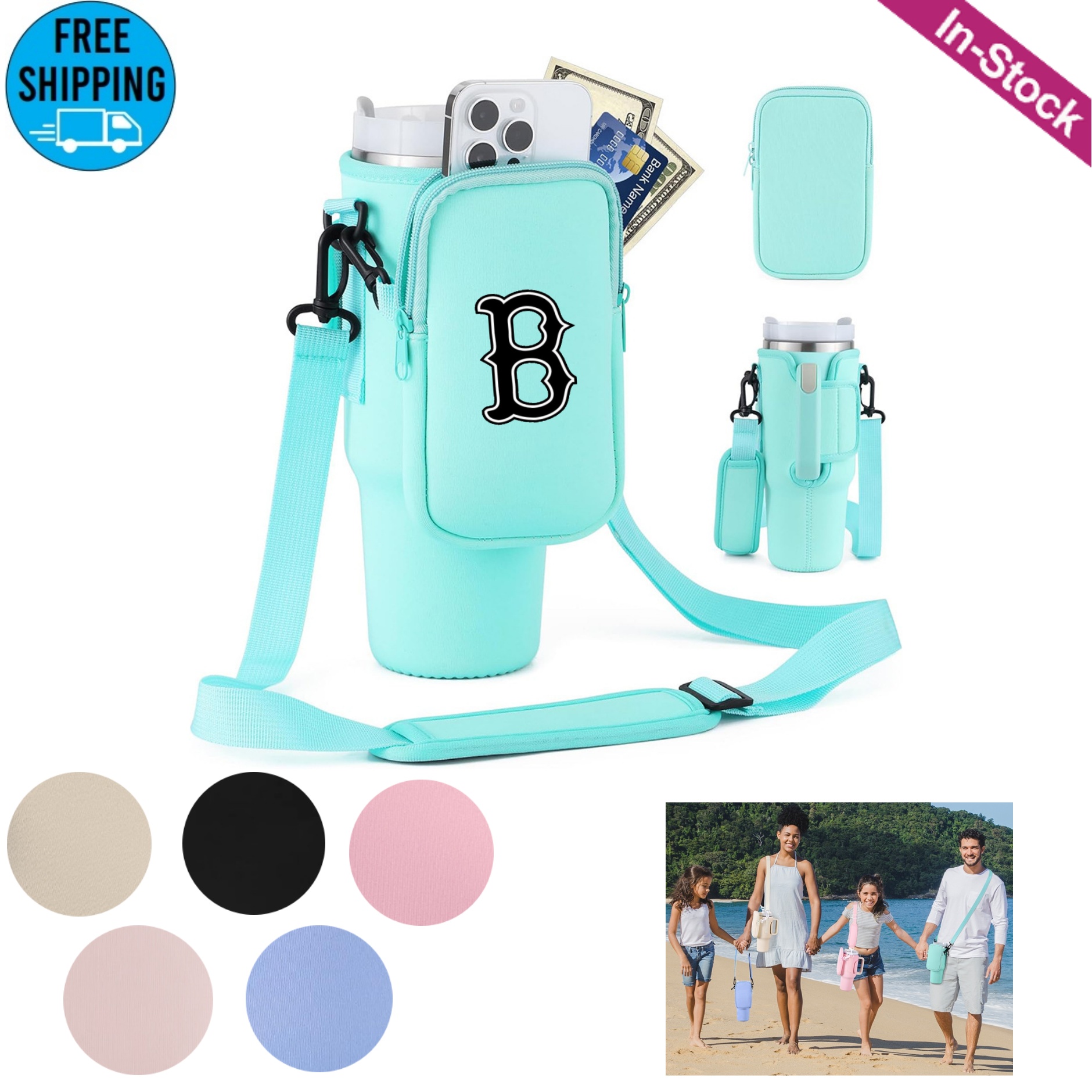 Neoprene Water Bottle Carrier Bag with Detachable Phone Pocket 5