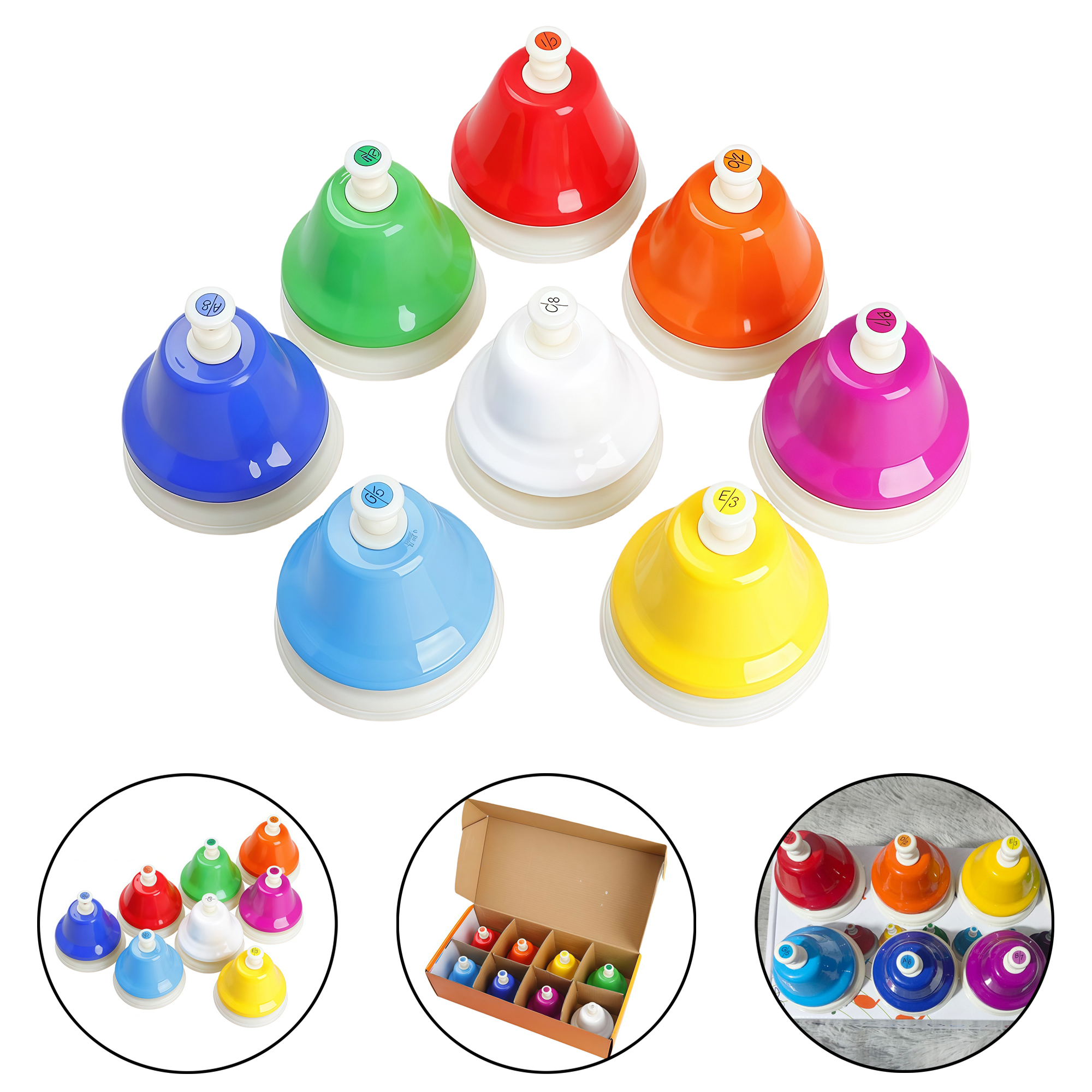 8-Piece Colorful Hand Percussion Musical Instrument Set - 8-Note Bell Chime for Kids 2