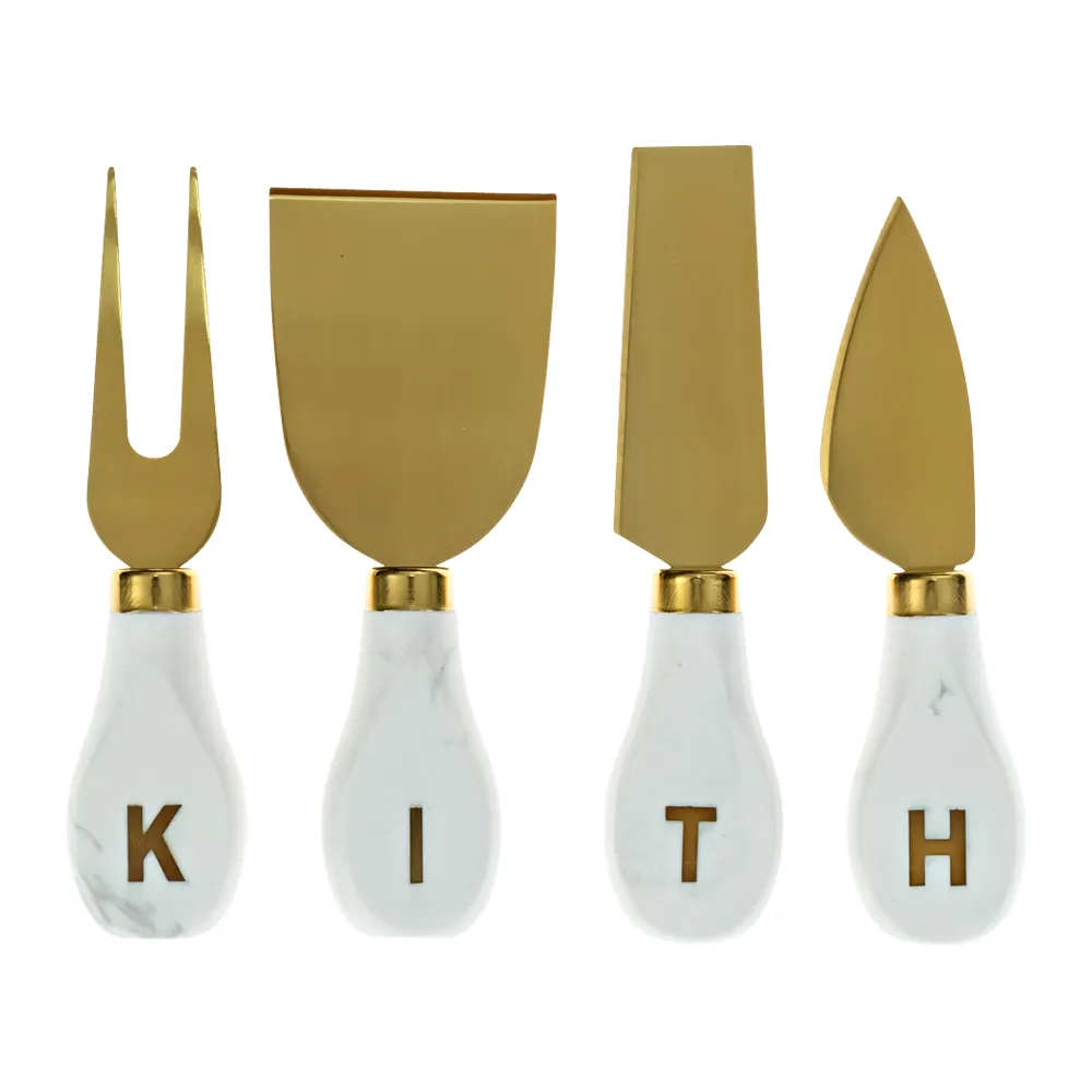 Marble Tray and Cheese Fork Set with Brass Inset Logo 4