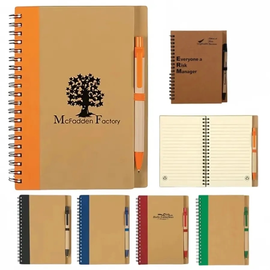 Office Use Kraft Paper Coil Notebook with Pen 3
