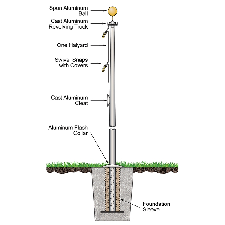 20' Architectural Series Outdoor External Halyard Flagpoles - Satin 2