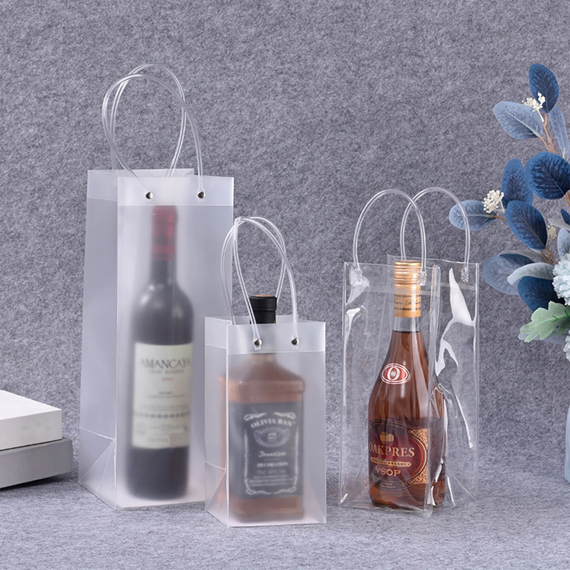 Clear PVC Wine Bottle Cooler Bag with Handles 11