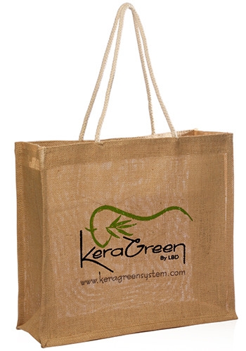 Jute Tote Bag with Rope Handle - 16" W x 14" H, custom tote bag with logo imprint 2