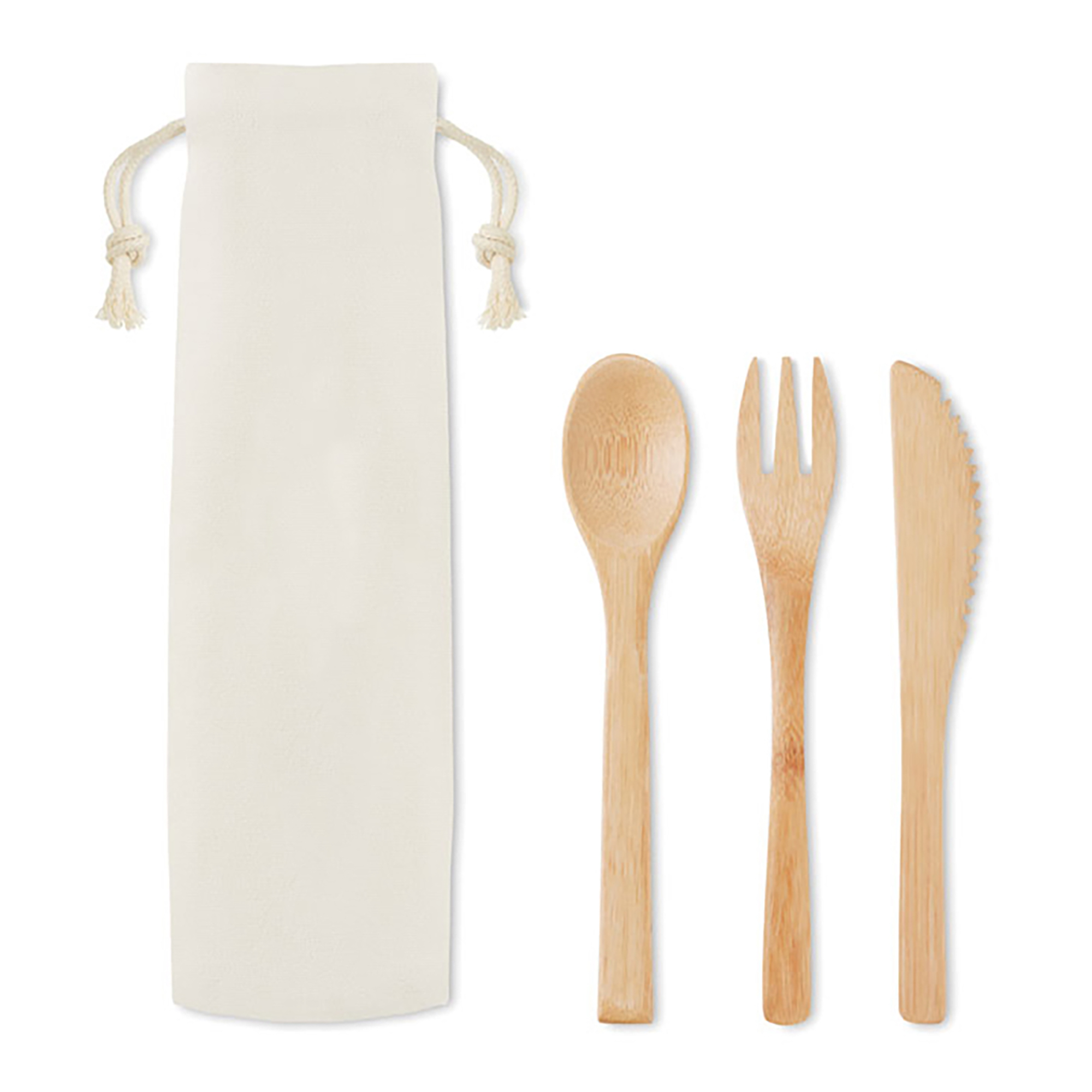 Bamboo Utensil Set with Cotton Drawstring Pouch 3