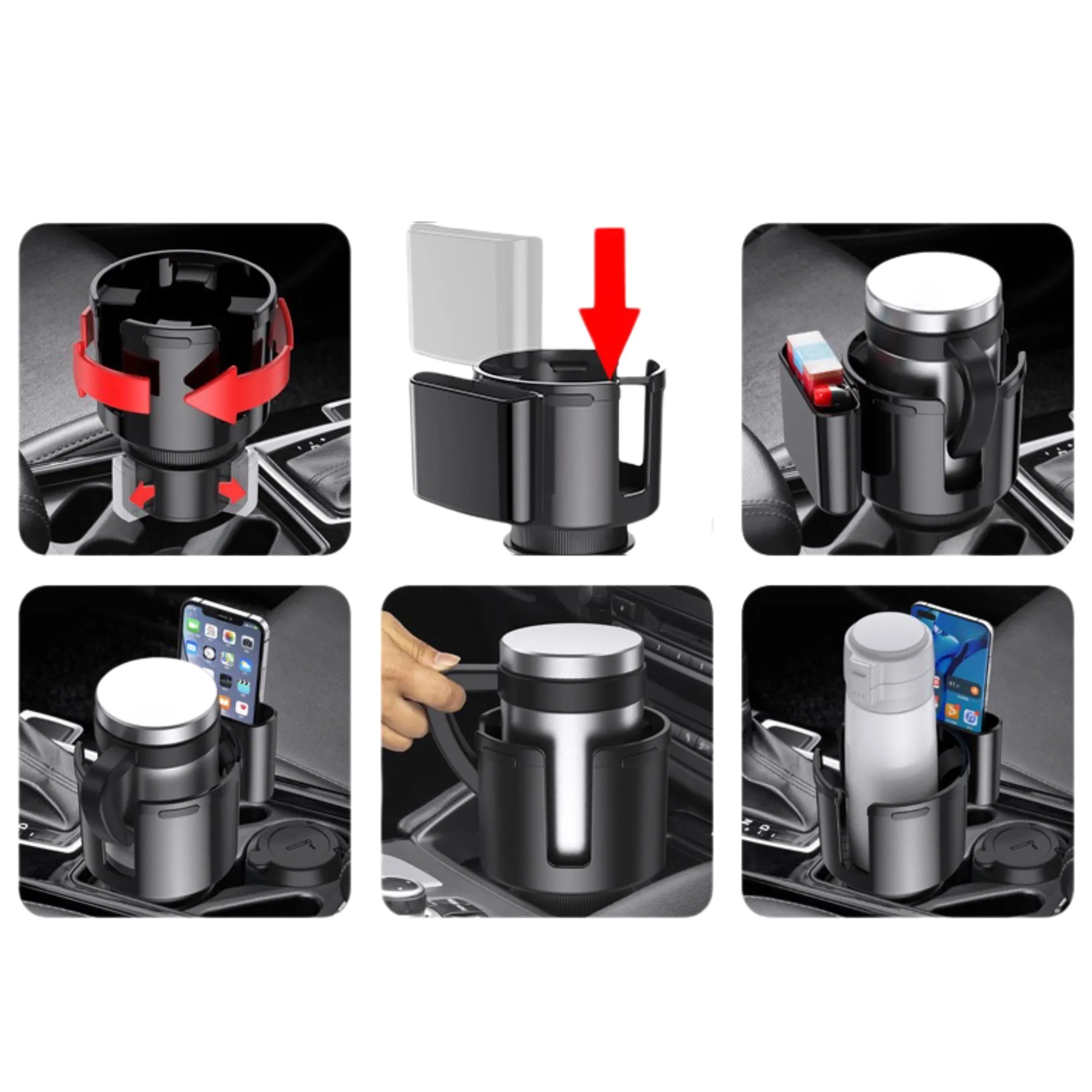 2-in-1 Car Cup Holder Expander Adapter with Adjustable Base 7