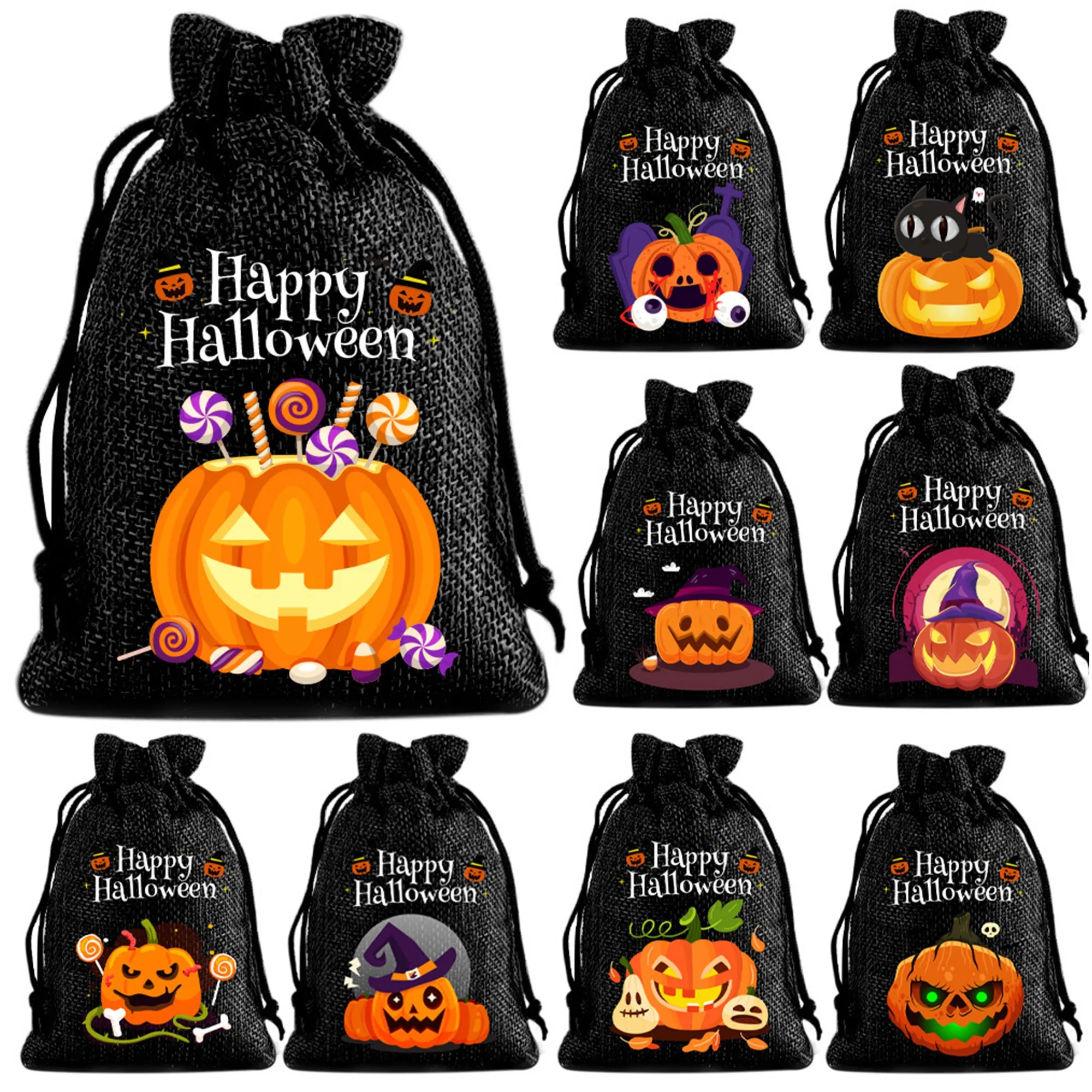 Festive Halloween Burlap Drawstring Gift Bags 5