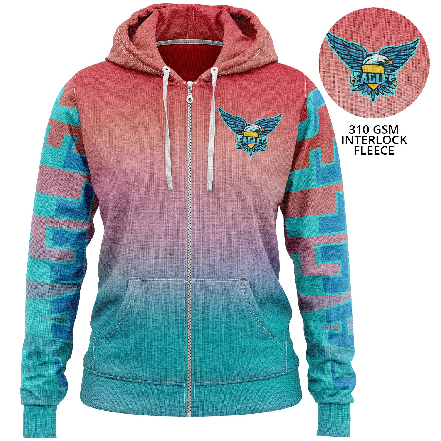 Women's 310 GSM Interlock Fleece Sublimation Full Zip Hoodie w/ Pockets 2