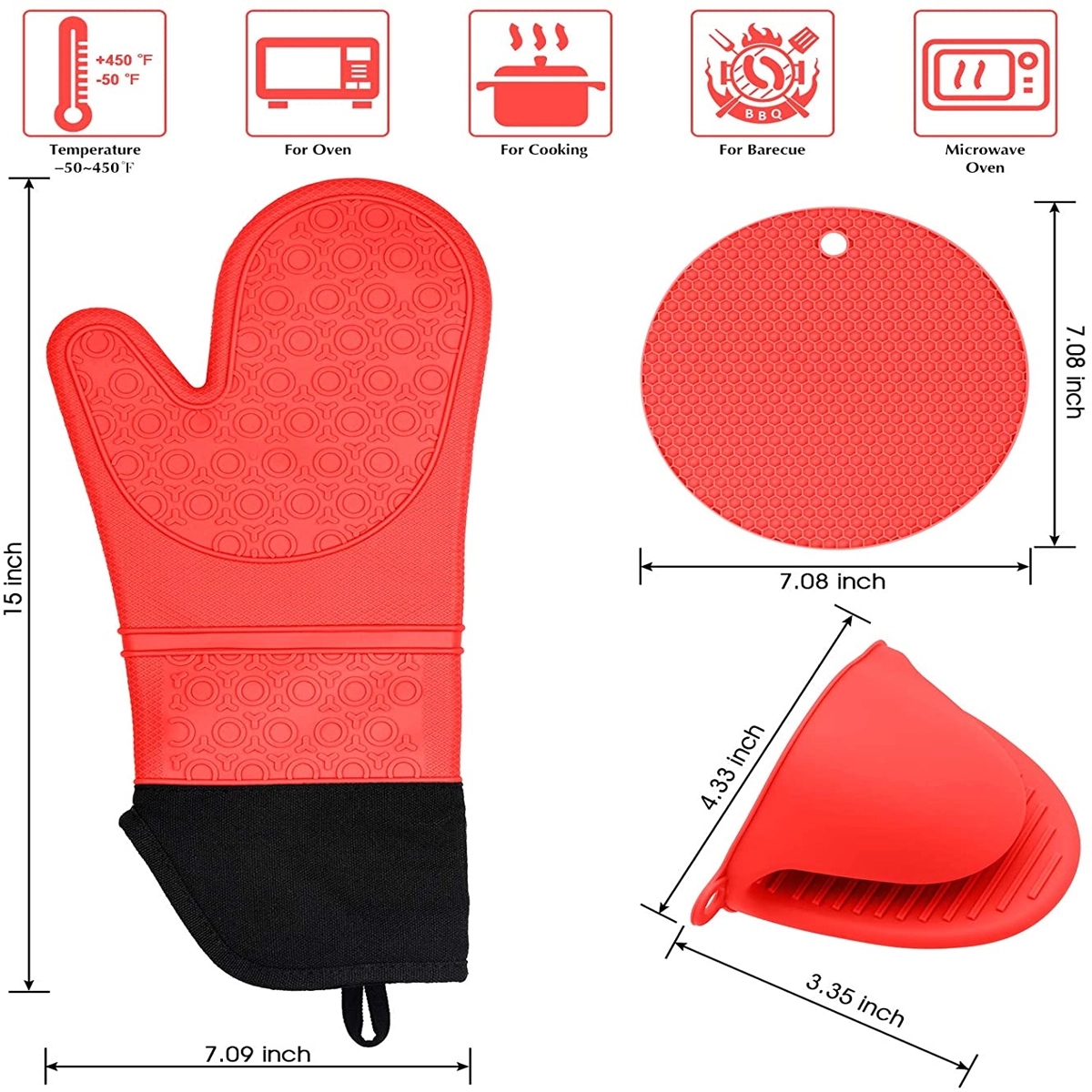 Silicone Oven Mitts And Pot Holders Set 3