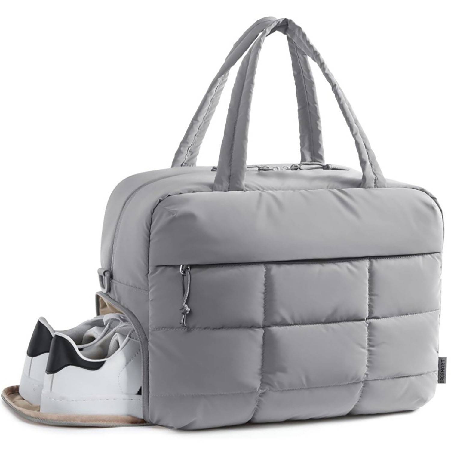 Quilted Nylon Fluffy Tote Bags W/ Shoe Compartment 7