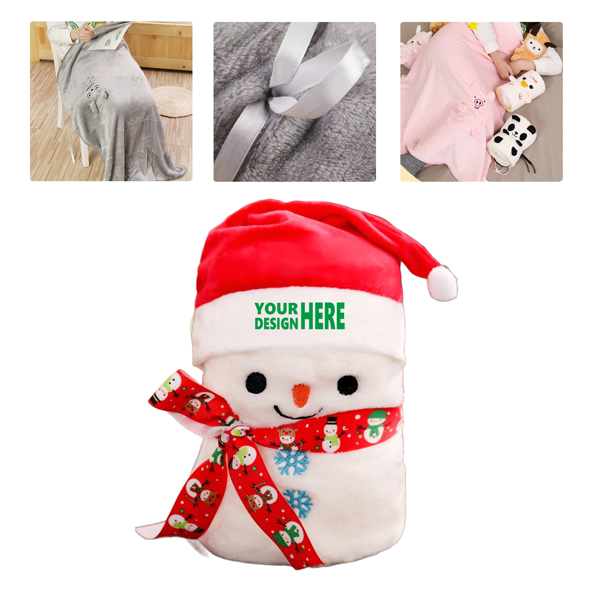 MOQ 50 Christmas Snowman Plush Blanket Roll 2